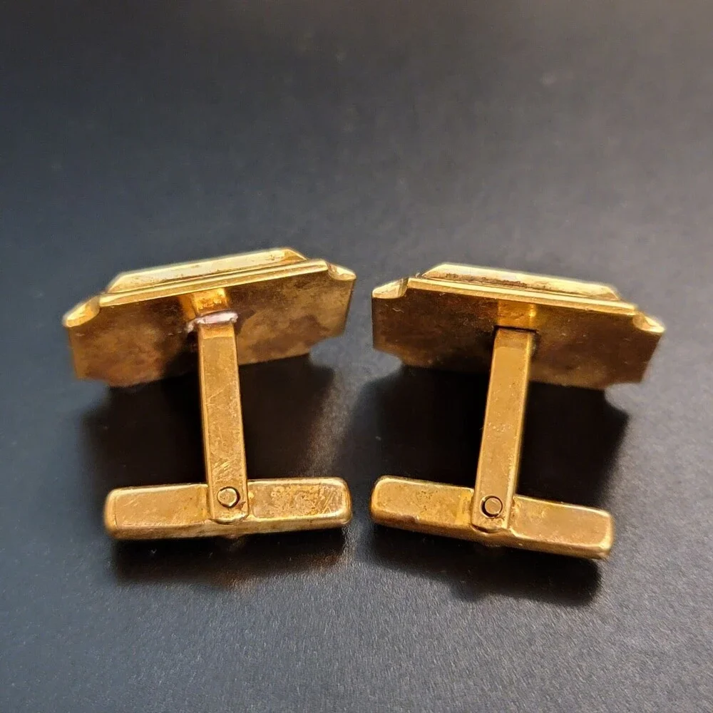 Vintage Gold Tone Rectangular Cufflinks – Mid Century Men’s Formal Jewelry
